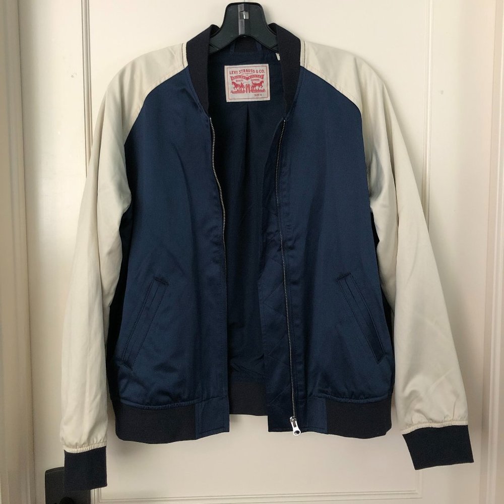 Levi's Navy Cream Satin Bomber Jacket
